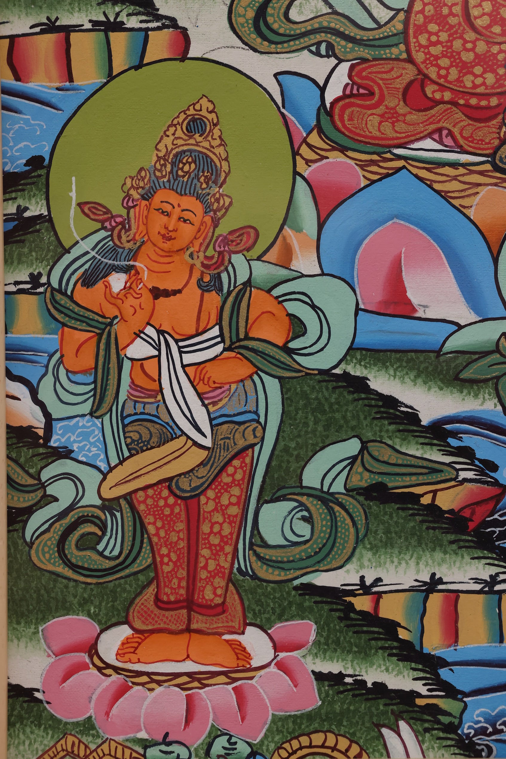 Close-up of the main deity in the Vajradhatu Mandala, highlighting detailed facial expressions and divine iconography.