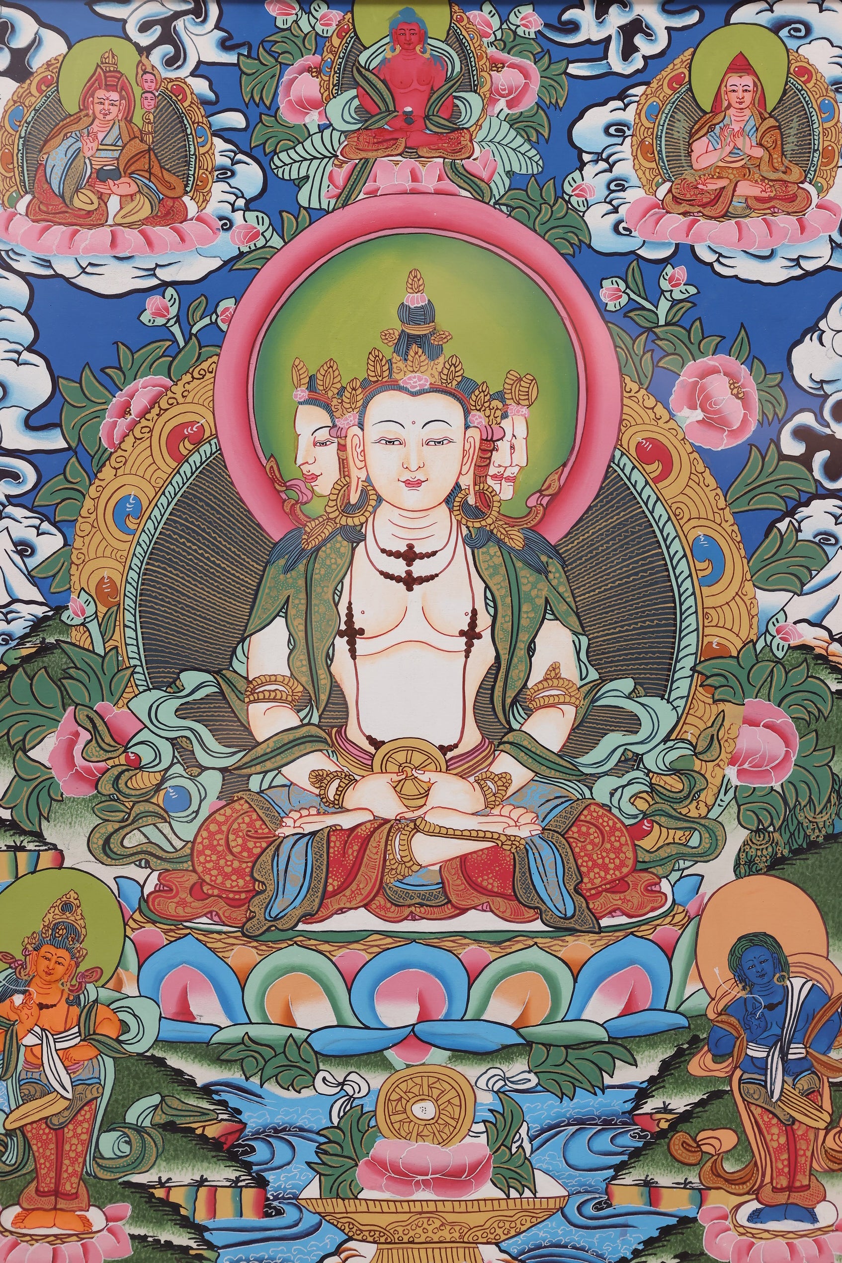 Hand-painted Vajradhatu Mandala showcasing the complete assembly of the Long Life and Wisdom deities in Tibetan Buddhist tradition.