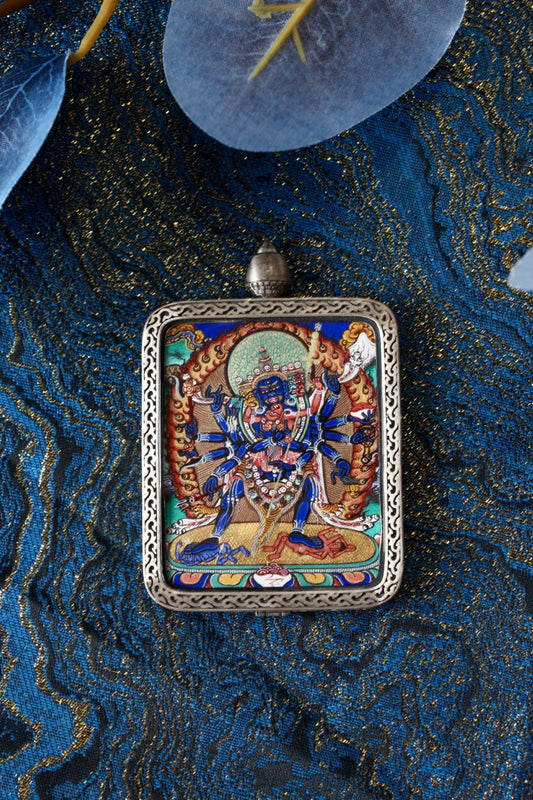 4×5cm Qinghai Chakrasamvara Thangka Pendant: A Collectible Vessel of Transcendent Union & Spiritual Power
