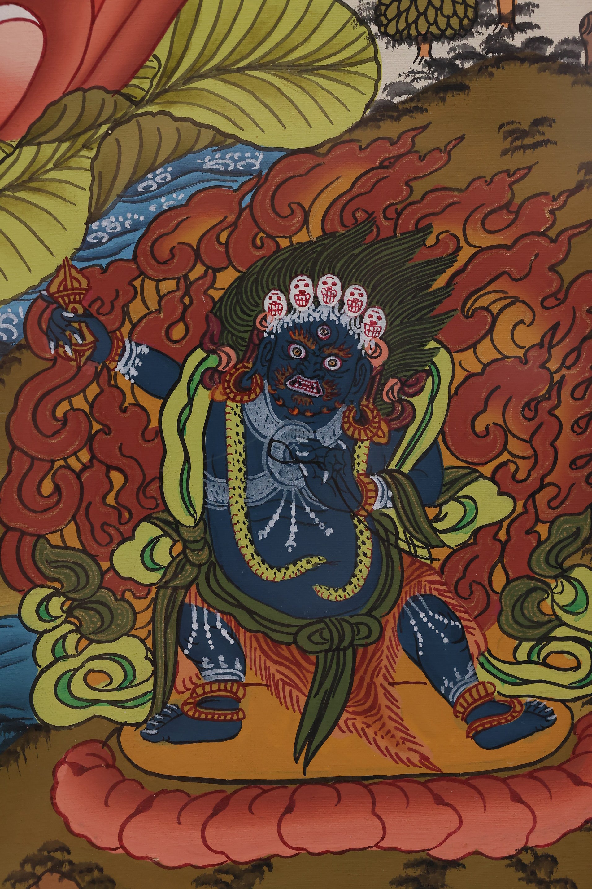 Handpainted Four-Armed White Guan Yin Thangka – traditional Tibetan Buddhist handcrafted compassion art.