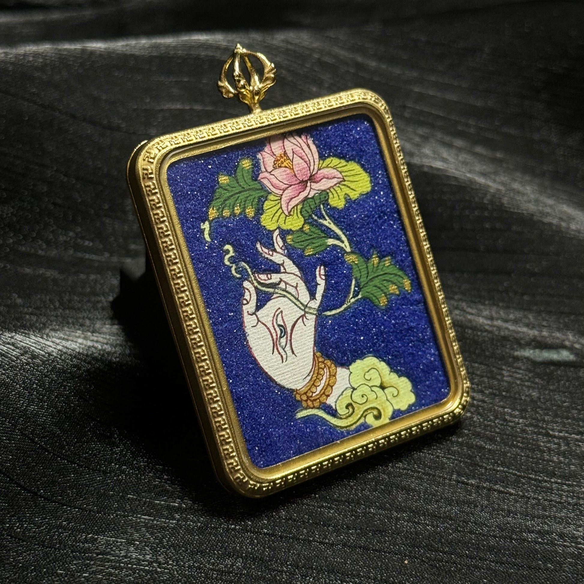  Close-up detail of the Nepal White Tara Buddha Hand Thangka painting showing hand-painted brushwork and colour, showcasing the devotional artistry of Nepal tradition.

