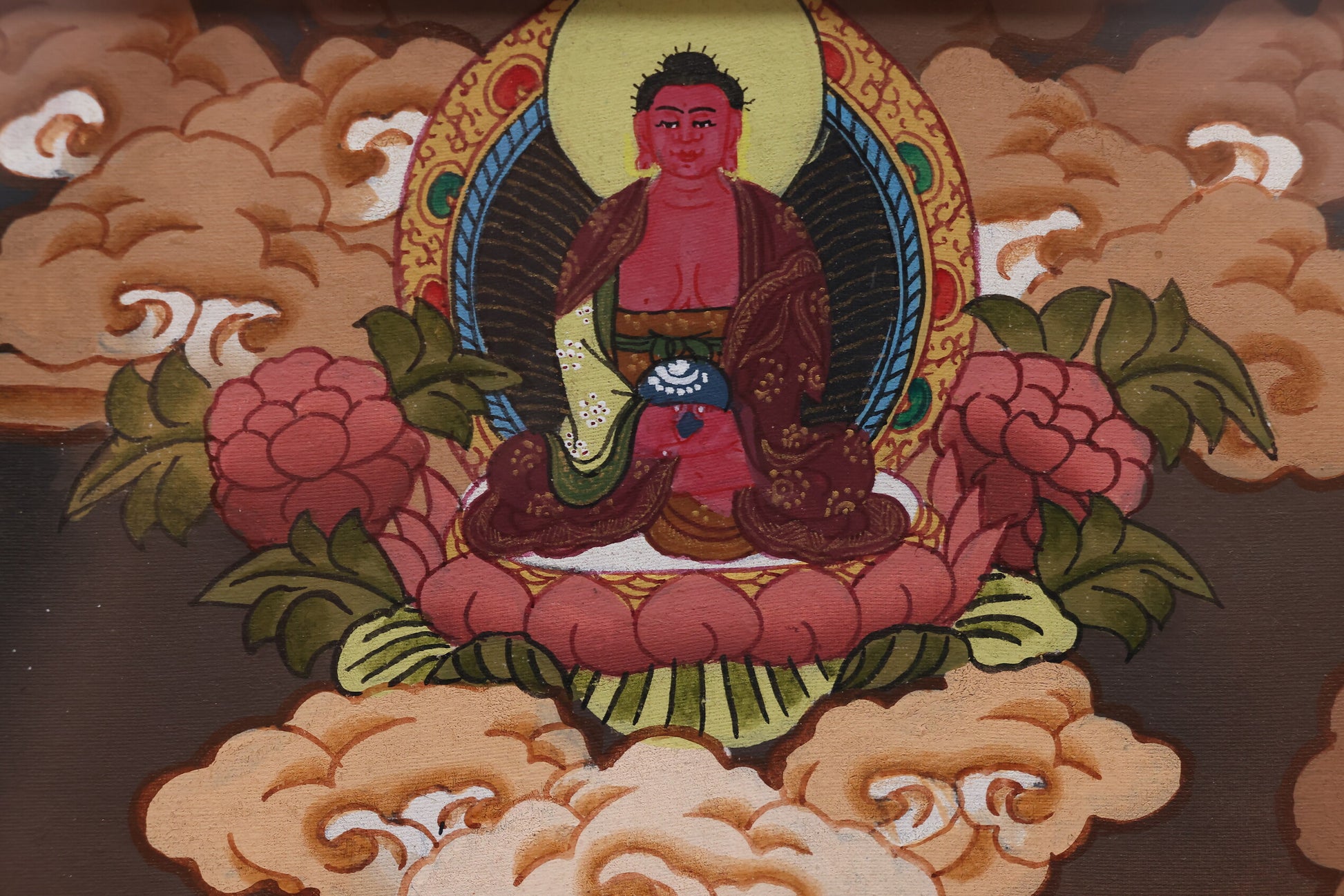 Hand-painted White Tara thangka created using traditional Tibetan thangka painting techniques