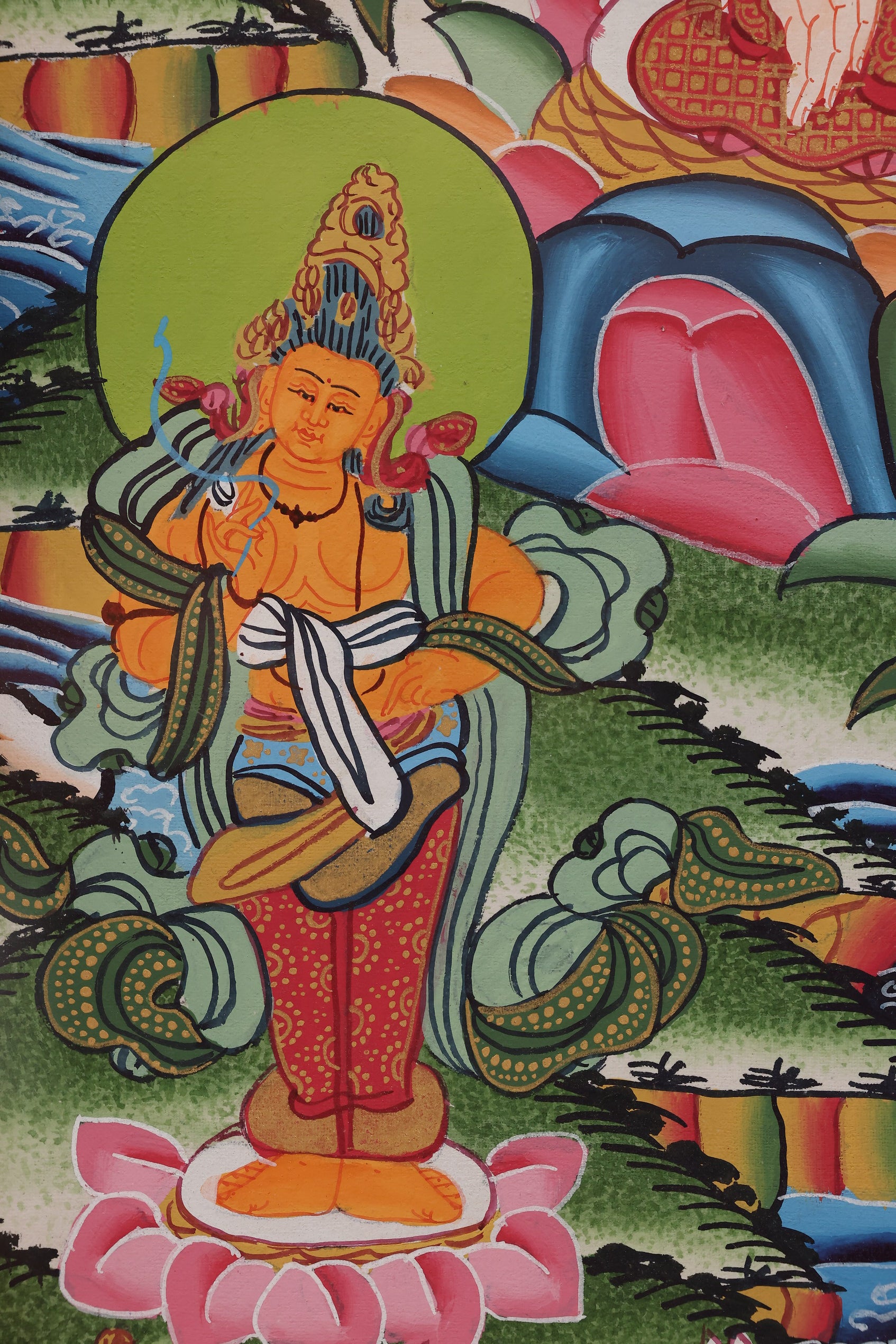 Ushnishavijaya thangka representing longevity blessings in Tibetan Buddhist Long Life Trinity practice