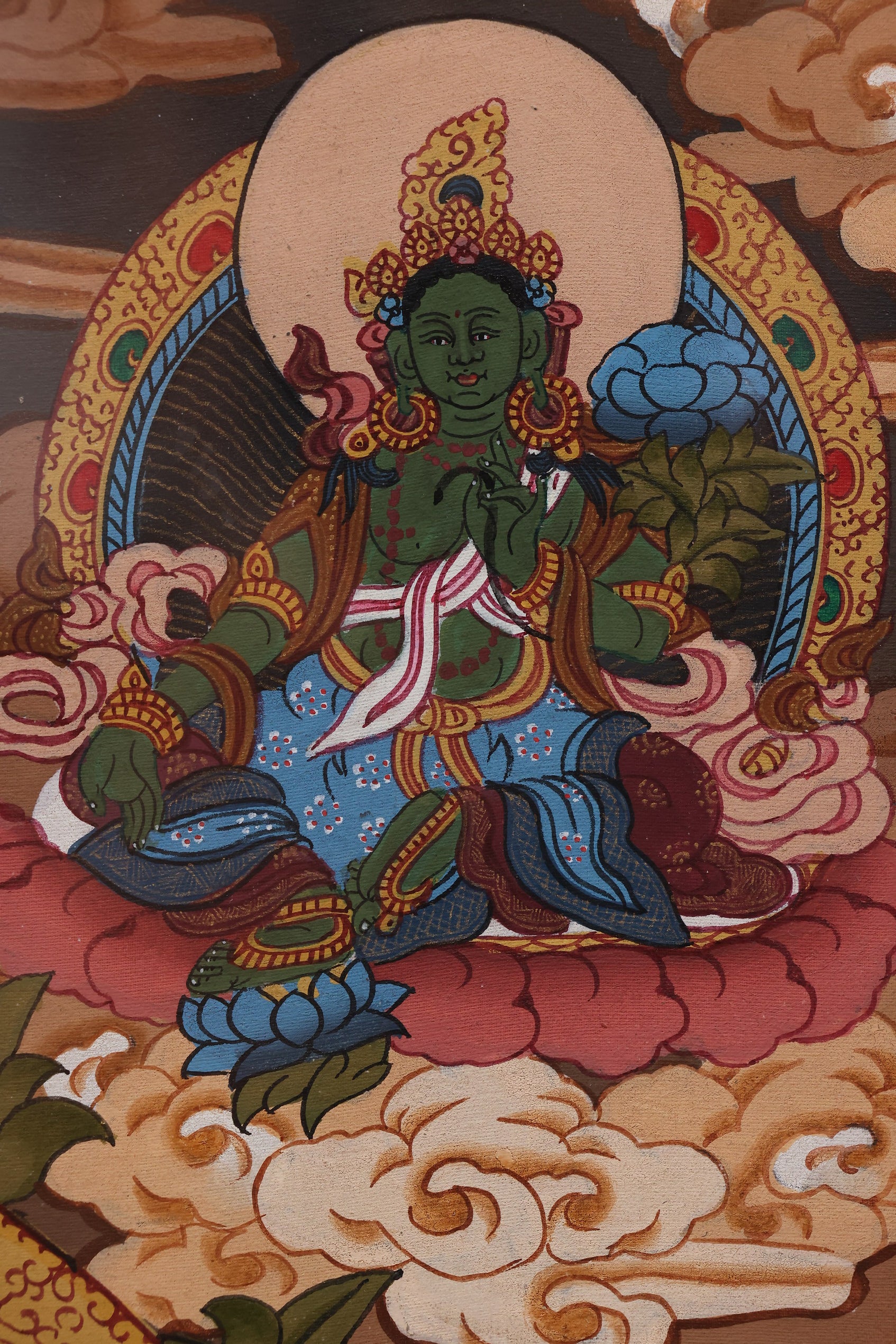 Traditional Tibetan Buddhist White Tara sacred art thangka used for prayer and devotion