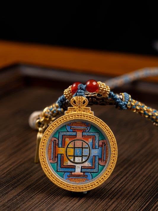  Detailed view of the copper tube braided cord for the Yamantaka Mandala Thangka pendant, symbolising protection and tradition in Buddhist practice.
