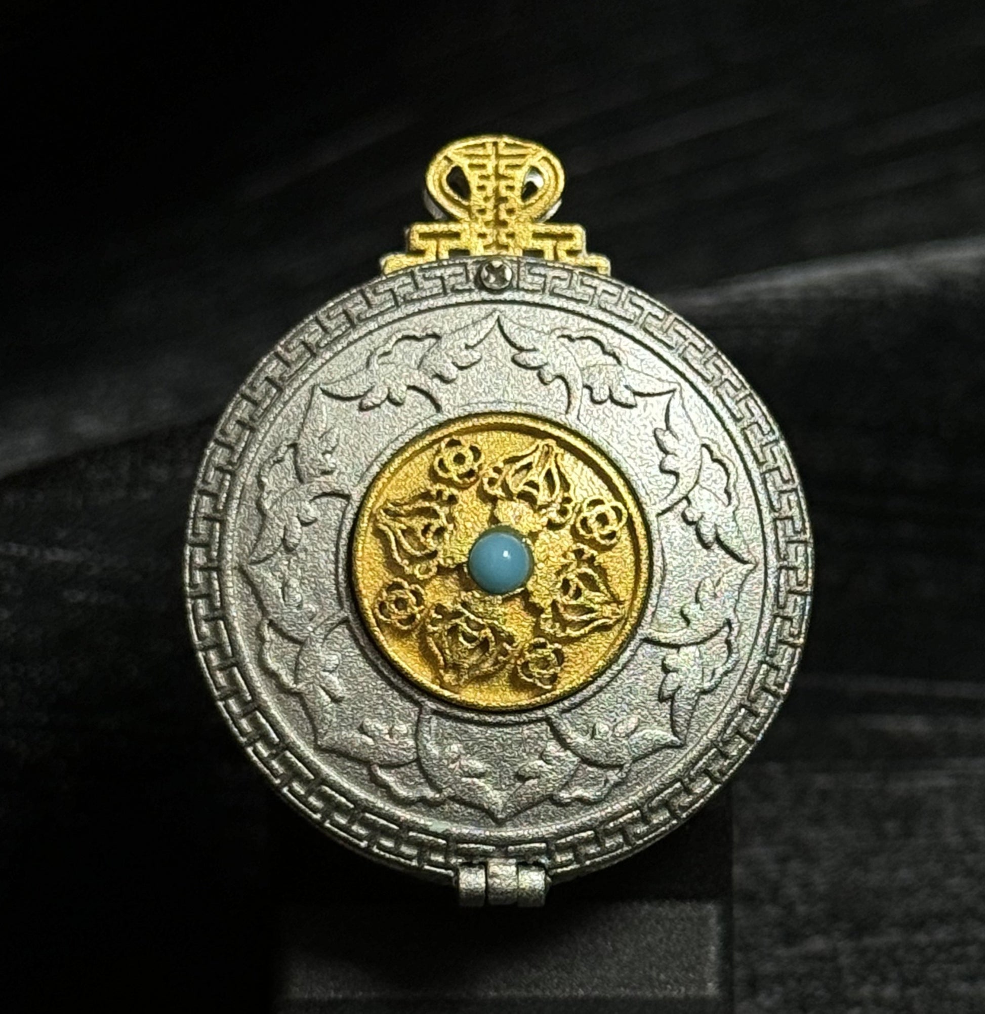 Close-up detail of the Tibet Yamantaka Mandala Thangka painting showing natural mineral pigments, showcasing the masterful artistry of Tibetan lineage painters.
