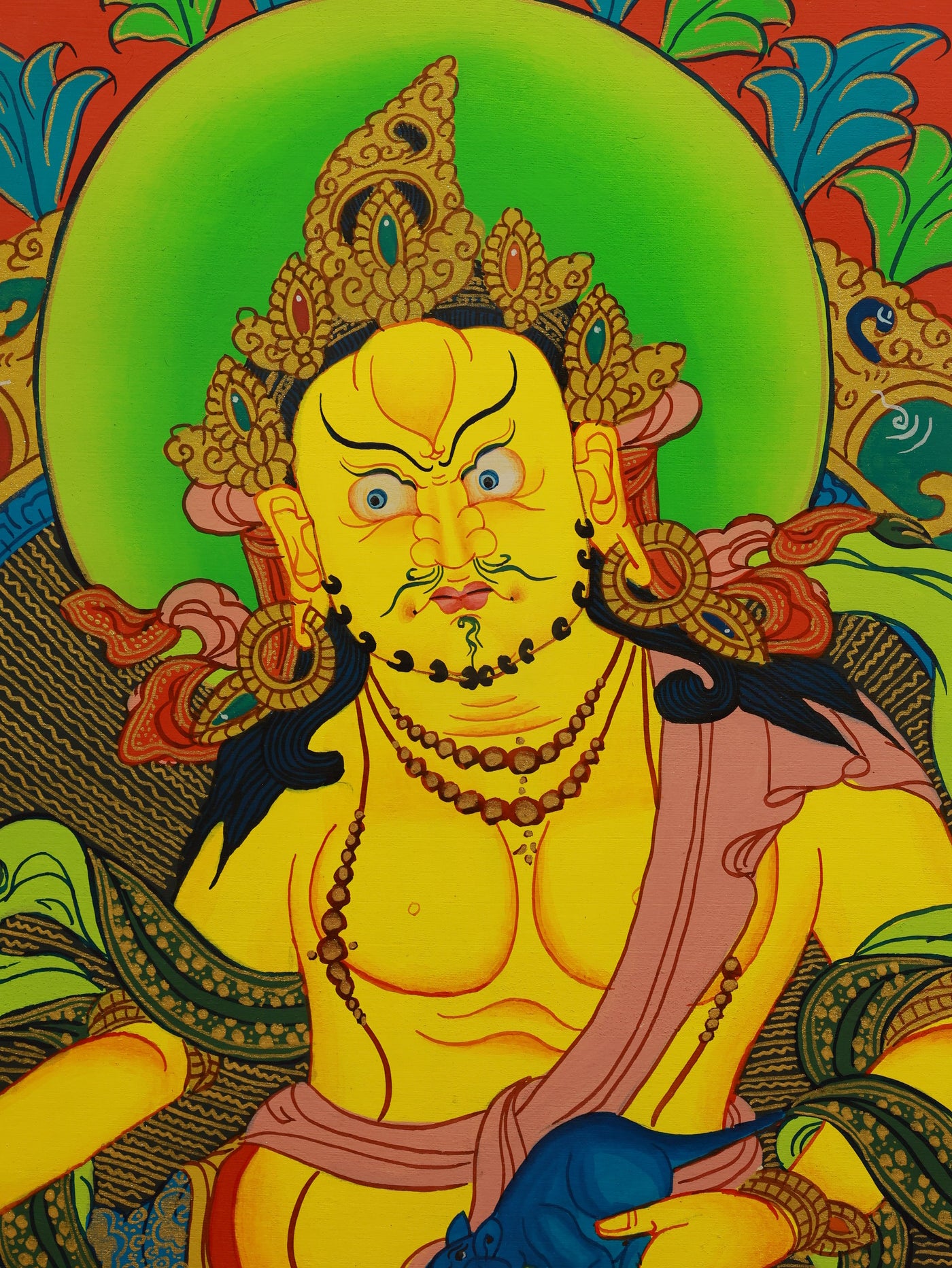 Colorful Yellow Buddha Thangka, Tibetan traditional painting of Yellow Cai.