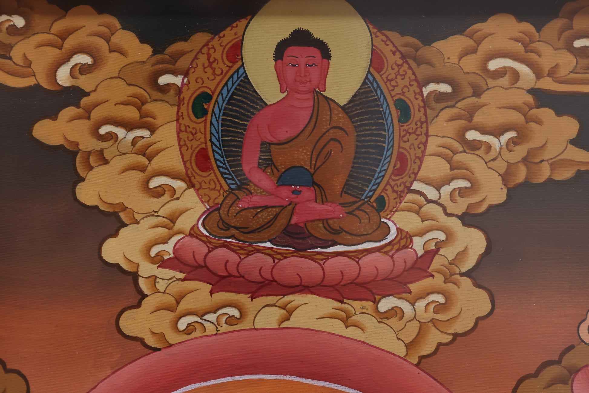 Yellow Jambhala Career Growth Thangka – Tibetan Buddhist art for advancing professional opportunities.