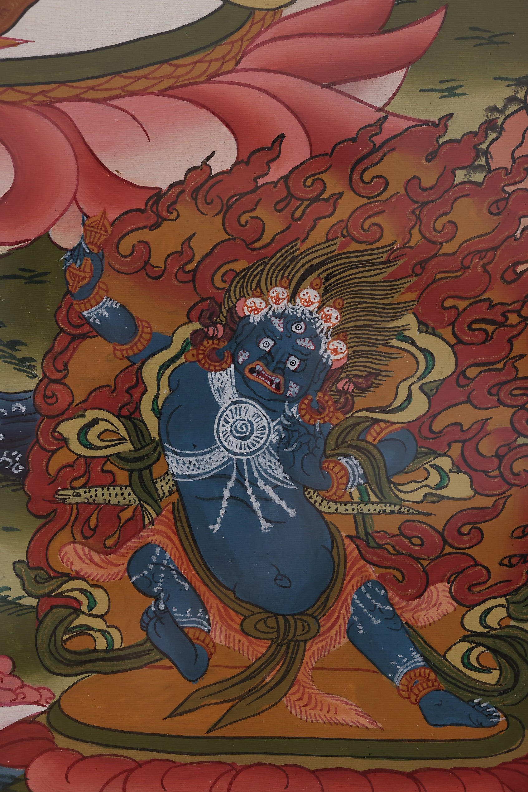 Black-Gold Yellow Jambhala Tibetan Wealth Thangka – sacred craftsmanship for prosperity and fortune.