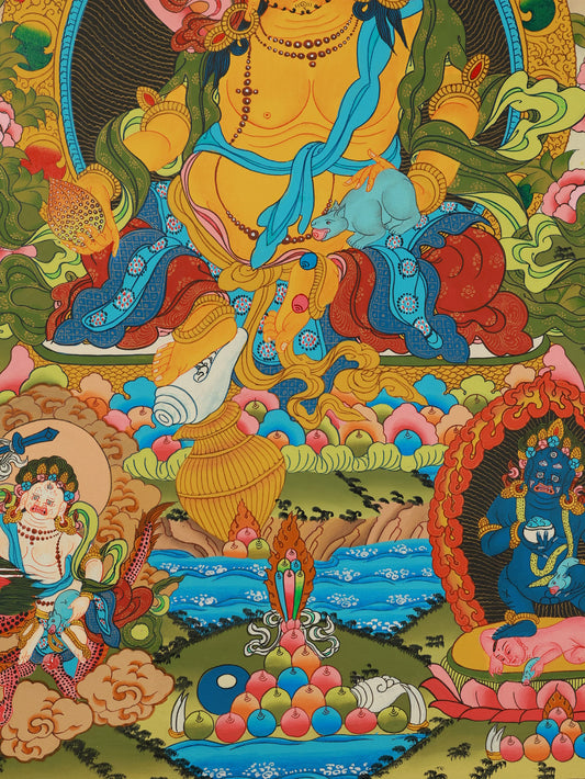 Tibetan Yellow Jambhala Thangka A Visual Ritual of Wealth and Wisdom · The Union of Compassion and Insight