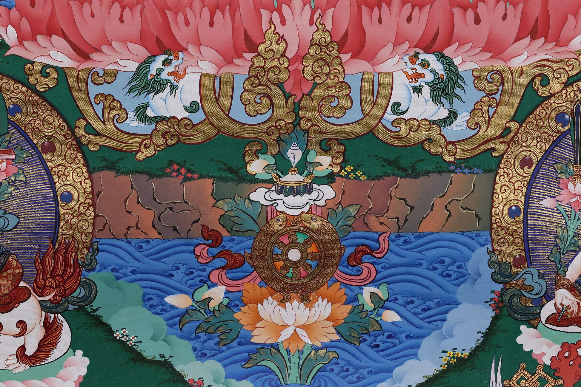 Alt Text: Manjushri meditation pose Thangka emphasizing wisdom, clarity, and the removal of ignorance.