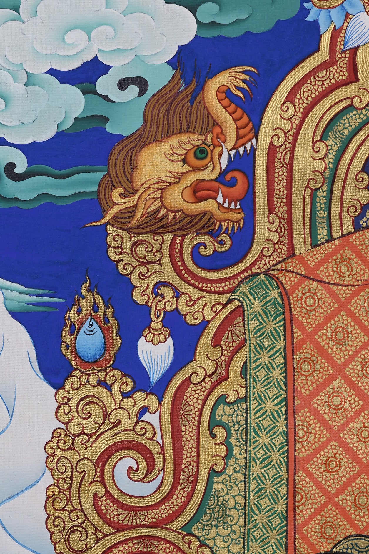 tibetan-buddhist-culture earth-lord Zan protector thangka illustrating land guardian deity with attendants and natural mineral pigments.jpg