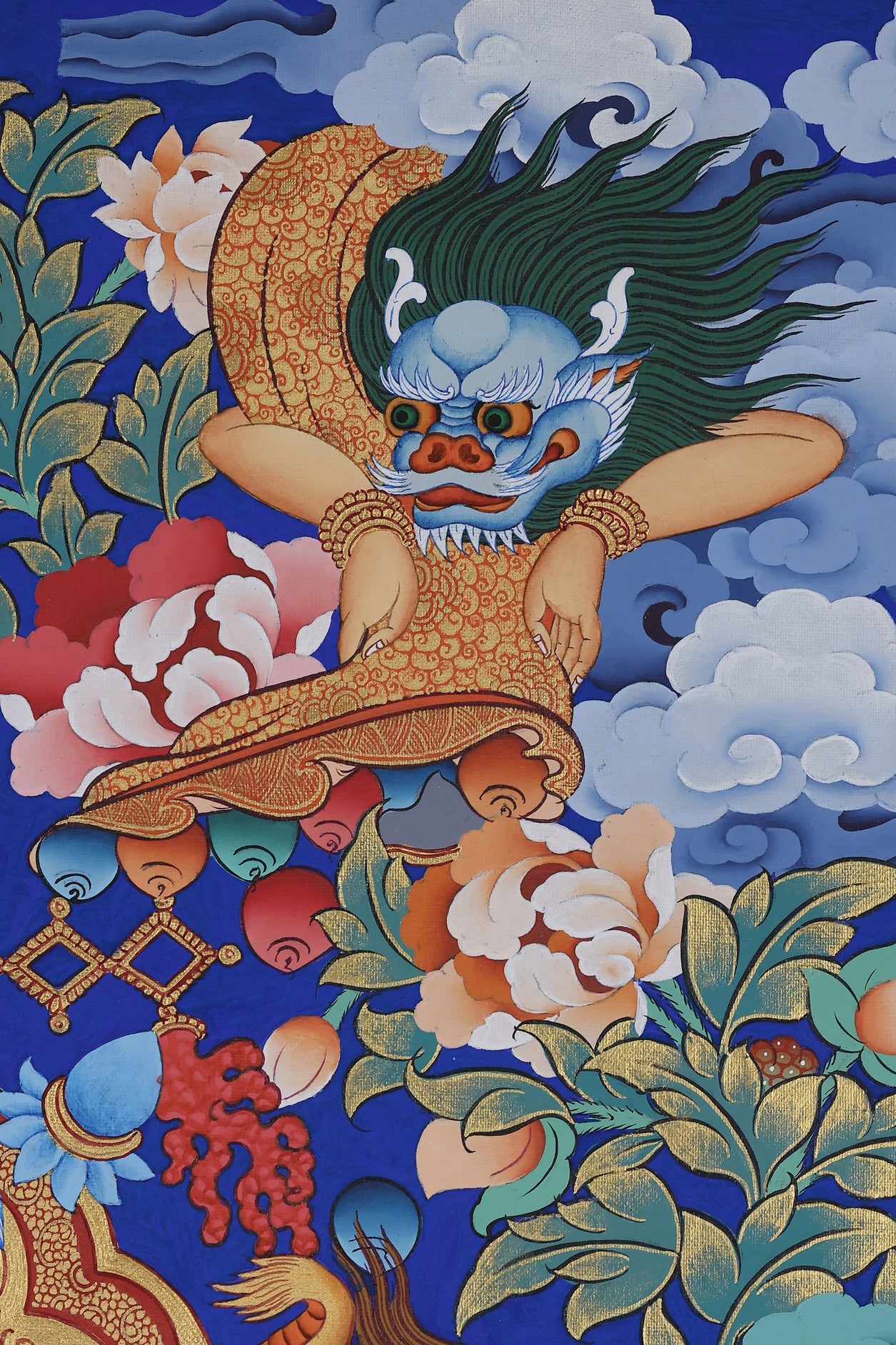 tibetan-buddhist-culture Tibetan wealth protector Zan king thangka featuring gold-ornamented robes and traditional sacred patterns.jpg