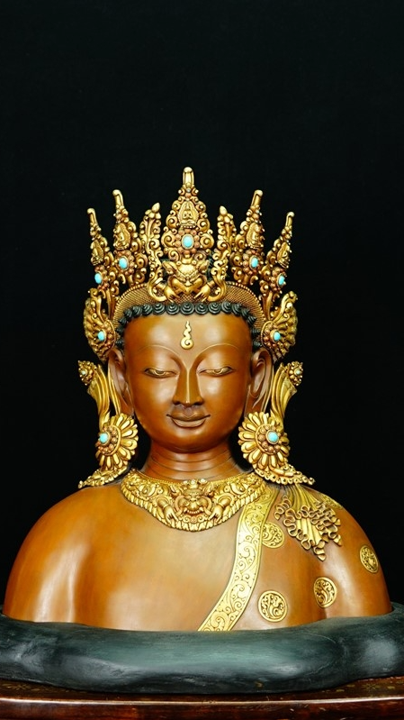 Half-length Dipankara Buddha statue in Tibetan Buddhist tradition, handmade Buddha Statue-Art with mineral pigments, ideal for altar, meditation, and sacred space decor