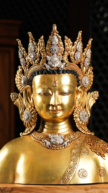 Dipankara Buddha Tibetan Buddhist statue art, handmade gilded Buddha statue using mineral pigments, refined Tibetan Buddhist statues for shrine and collection.