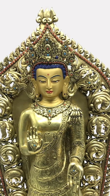 Gold gilded Tibetan Buddhist Dipankara Buddha statue, pure handmade Buddha Statue-Art with detailed mineral painting, authentic Tibetan Buddhist statues craftsmanship