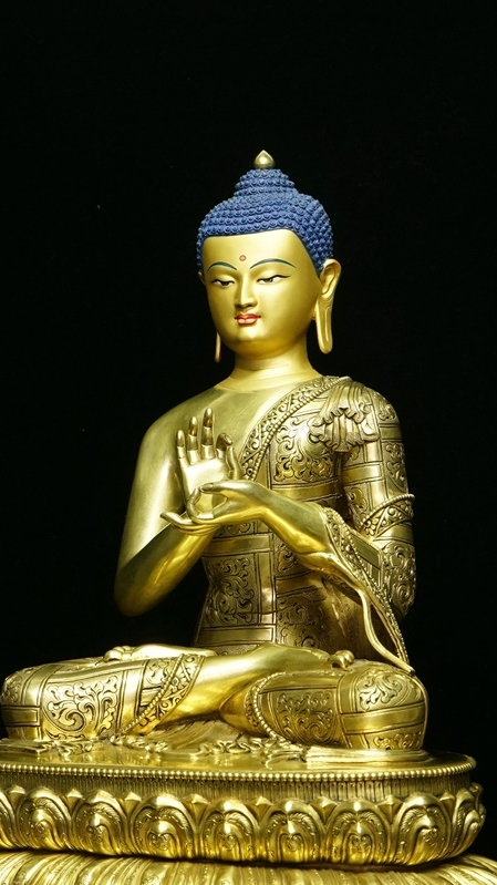 Tibetan Buddhist Dipankara Buddha statue created with traditional fire gilding and mineral colors, a handmade Tibetan Buddhist statues masterpiece of Buddha Statue-Art.