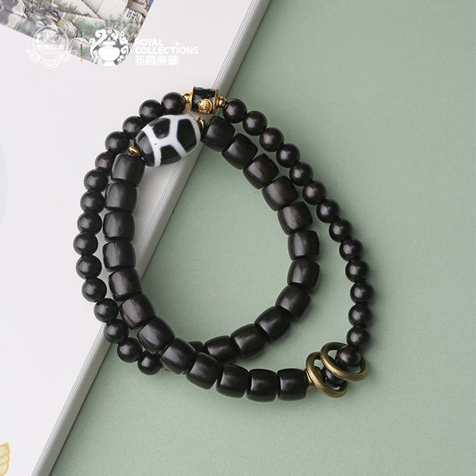 Tibetan-Buddhist Bracelet “Cha Jing Hu Yan Shi” · Handmade Smoky Quartz and Tiger’s Eye Beaded Bracelet