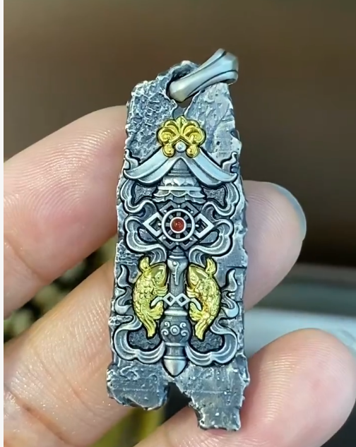 Tibetan Eight Treasures lucky pendant made with S925 silver and copper craftsmanship