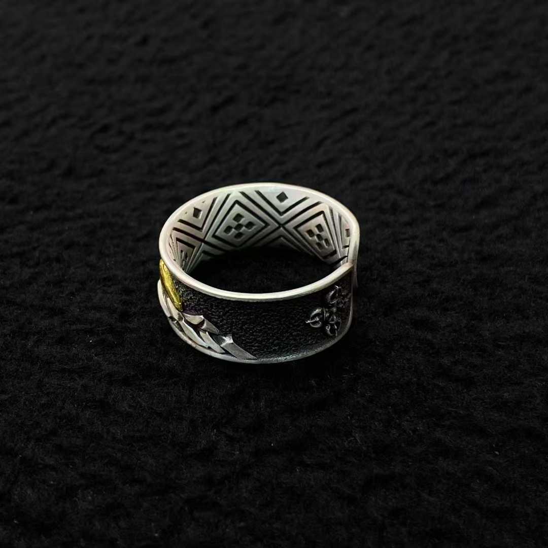 Tibetan Buddhist Everest ring, gold and silver inlaid, sacred symbol of spiritual power.