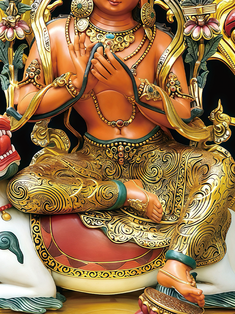  Colorful Manjushri holding the wisdom sword, representing the high-end artistry of Buddha Statue-Art for 2026.