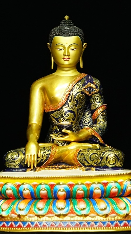 Tibetan Buddhist Five Dhyani Buddhas statue, handcrafted and gilded. This artwork captures the essence of spiritual enlightenment and timeless Buddhist wisdom.