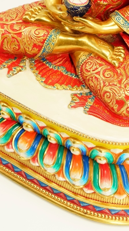 Gilded Five Dhyani Buddhas statue, meticulously hand-painted with mineral pigments. A powerful symbol of wisdom, compassion, and protection in Tibetan Buddhism.