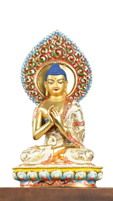  Handcrafted Tibetan Buddhist Five Buddhas Gilded Statue, featuring intricate designs and rich mineral painting. Ideal for meditation and spiritual practice.
