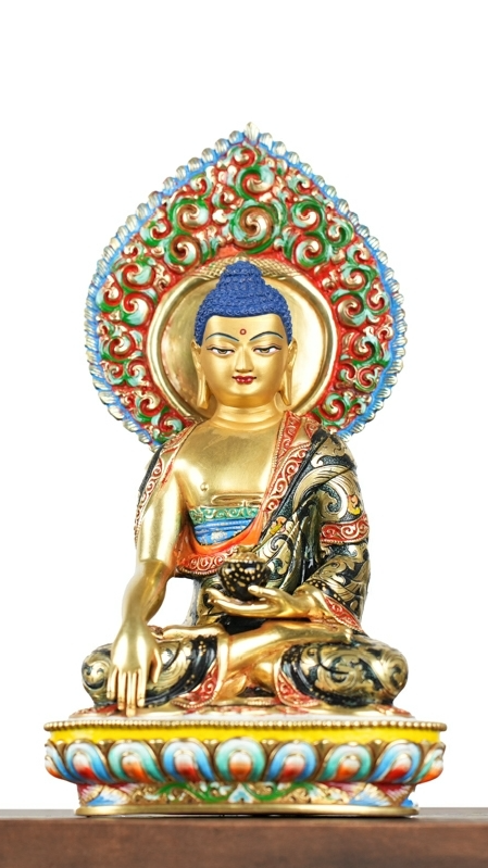  Gilded Tibetan Buddhist Five Dhyani Buddhas Statue with hand-painted details. A beautiful addition to any space, symbolizing spiritual balance and transformation.