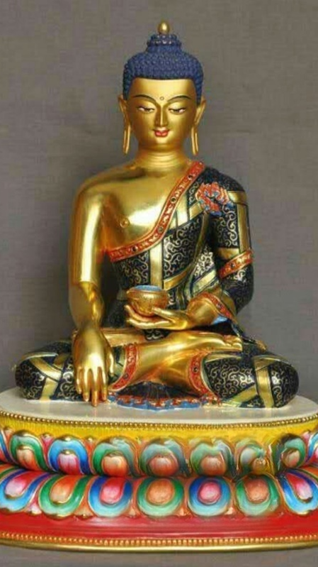 Exquisite Tibetan Buddhist Five Dhyani Buddhas Statue in Copper. Handcrafted with mineral paint, this Buddha statue represents the path to spiritual enlightenment and inner peace.