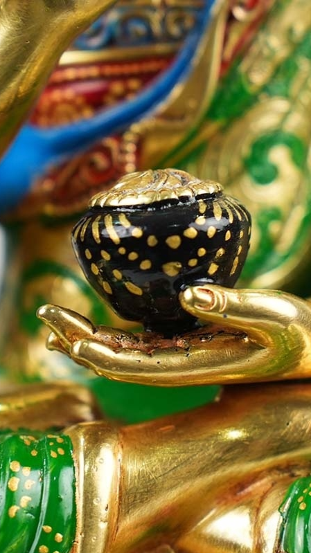 Handcrafted gilded Tibetan Buddhist Five Buddhas Statue, with intricate mineral painting. A symbol of spiritual guidance and protection for your sacred space.