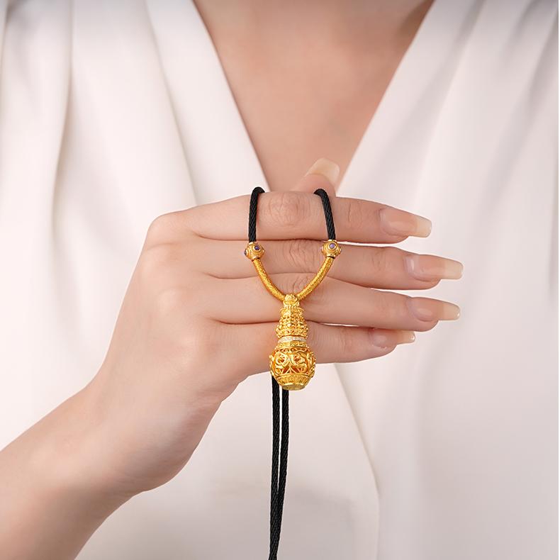 Tibetan Buddhist Blessing Gourd Pendant Necklace with 925 Silver Chain