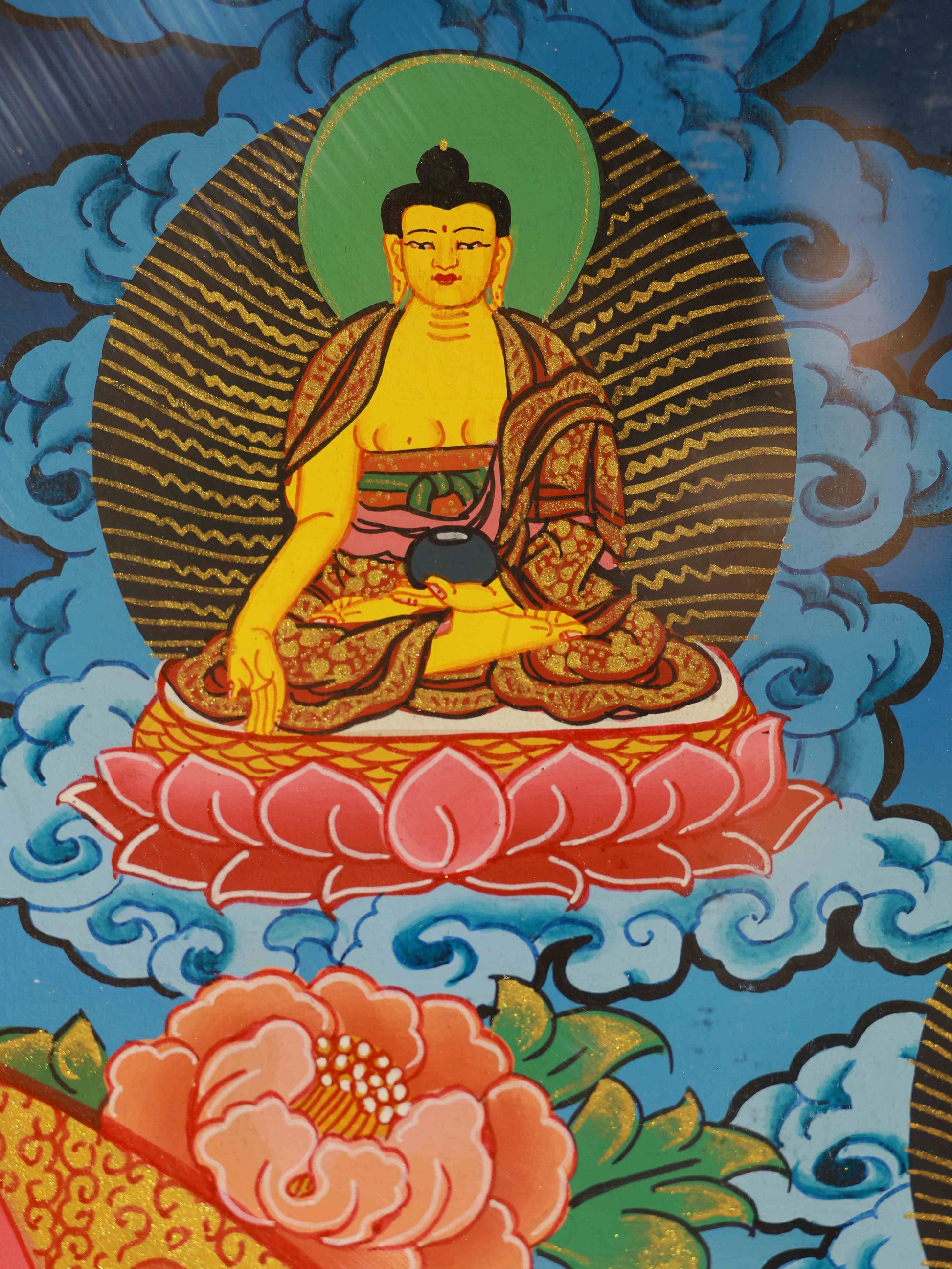 Tibetan Buddhist 4-Armed Guan Yin Thangka, hand-painted traditional Buddha art