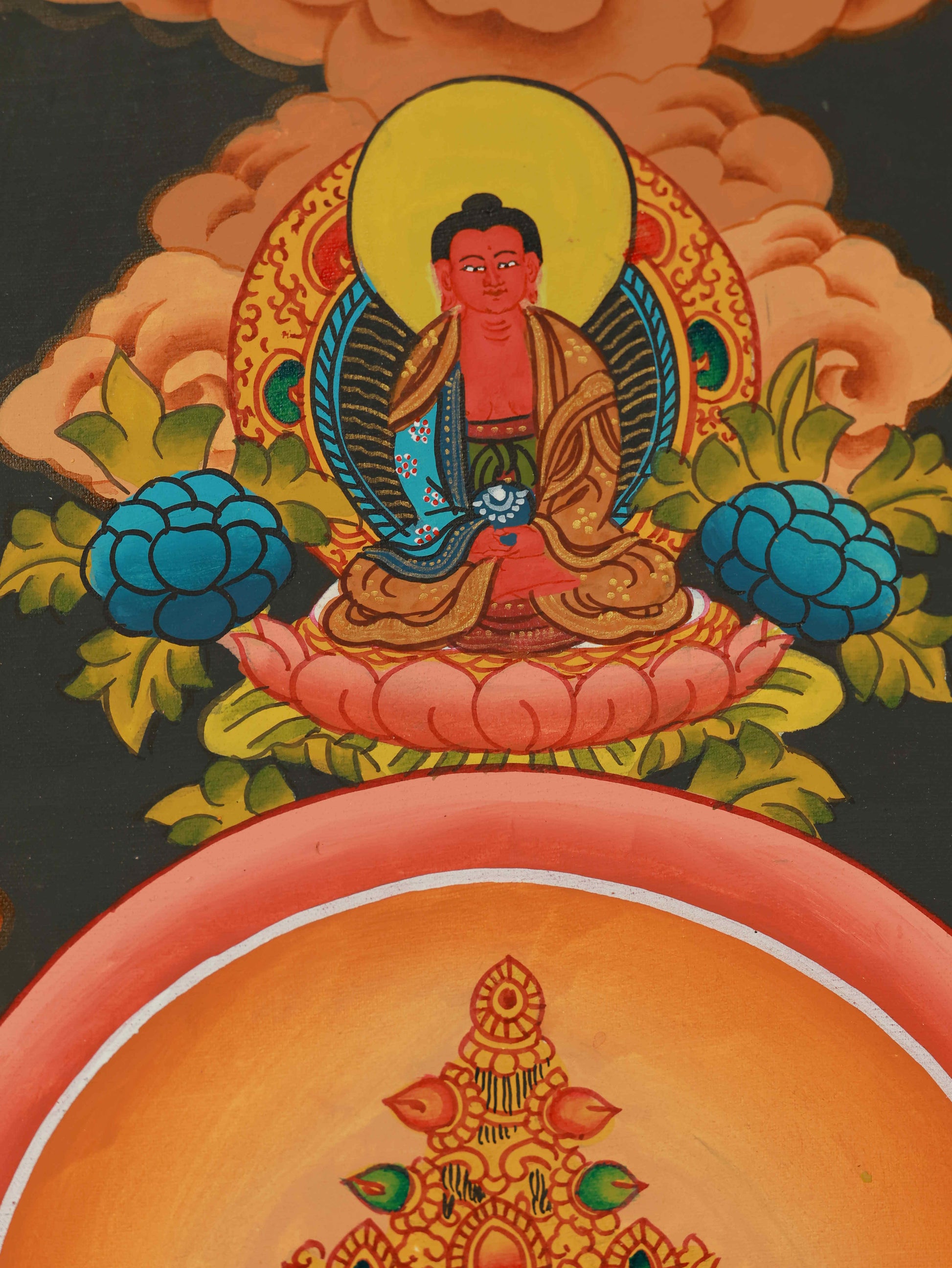 Sacred Four-Armed Chenrezig Thangka painting, hand-painted for spiritual blessings and compassion.