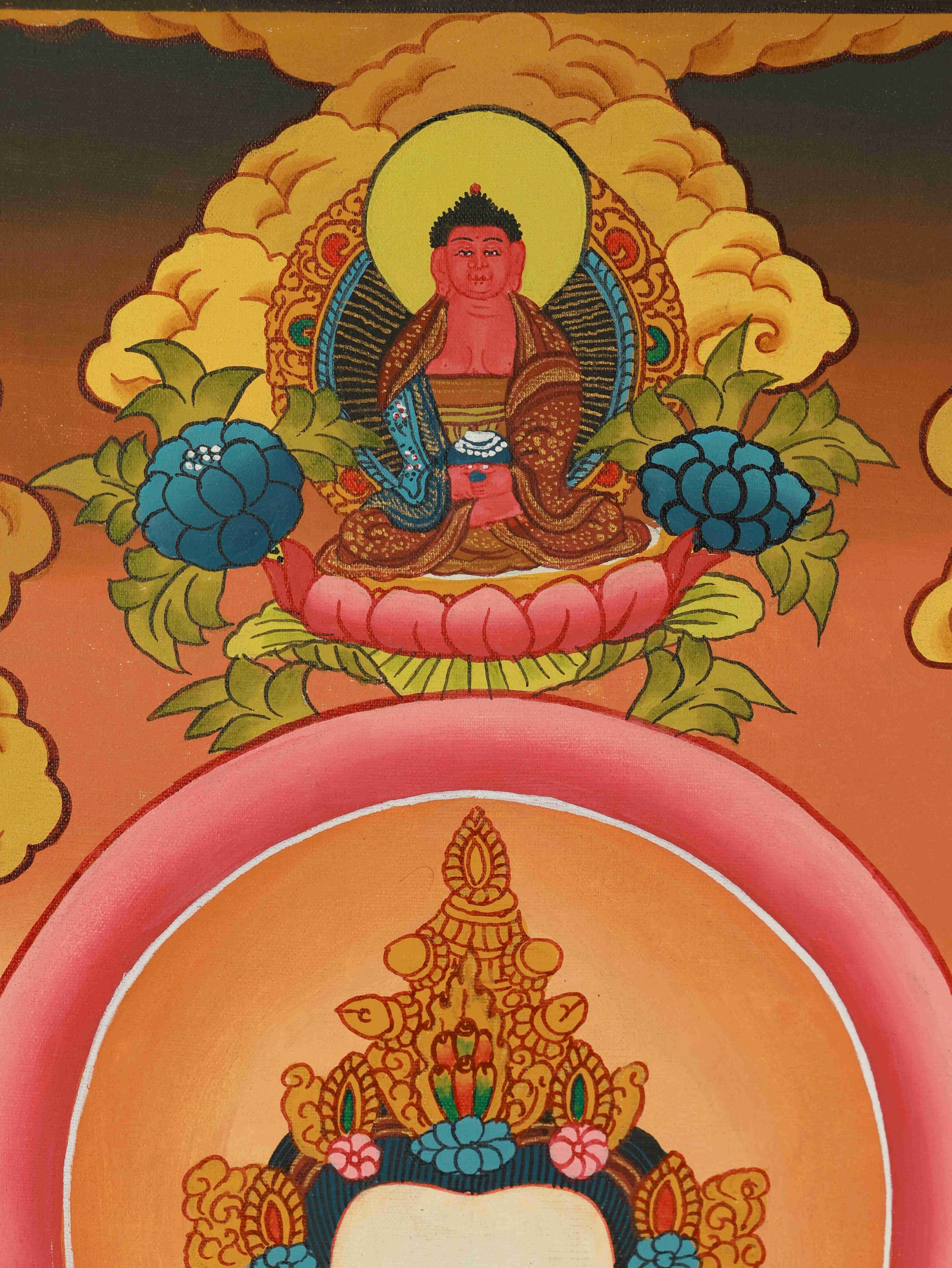 Handcrafted Four-Armed Avalokiteshvara Thangka, 75x50cm, for home or shrine decoration.