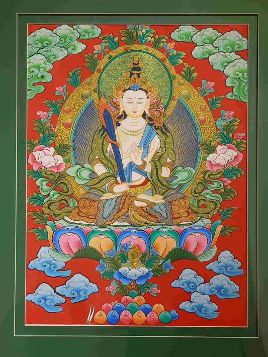 Handmade Tibetan Buddhist Akasagarbha Thangka Painting – Symbol of wisdom, generosity, and boundless virtue.