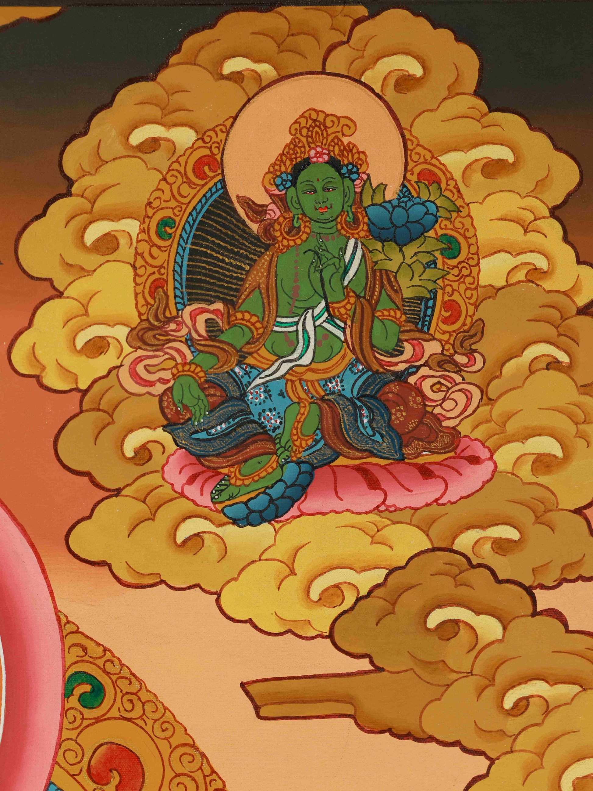 Authentic Tibetan Thangka of Four-Armed Chenrezig, symbolizing compassion, wisdom, and protection.