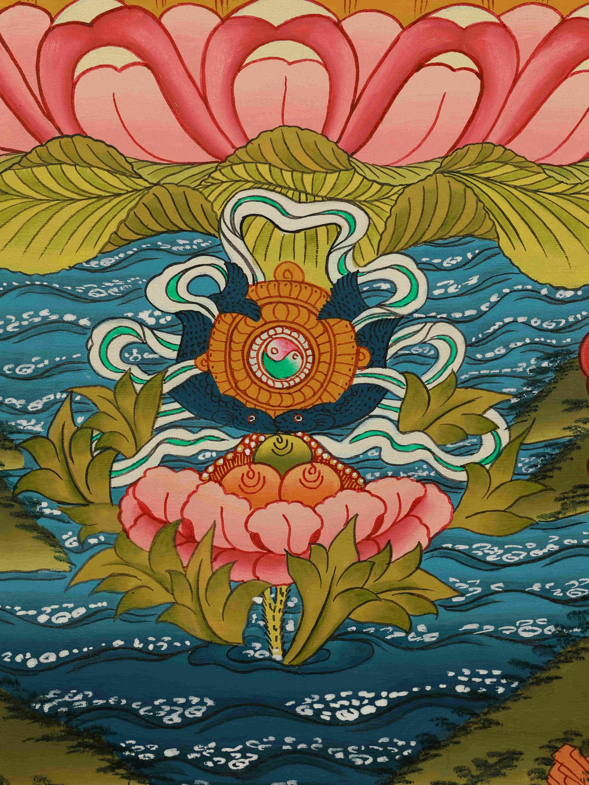 Handmade Four-Armed Avalokiteshvara Tibetan Thangka, ideal for meditation, altar, or sacred display.