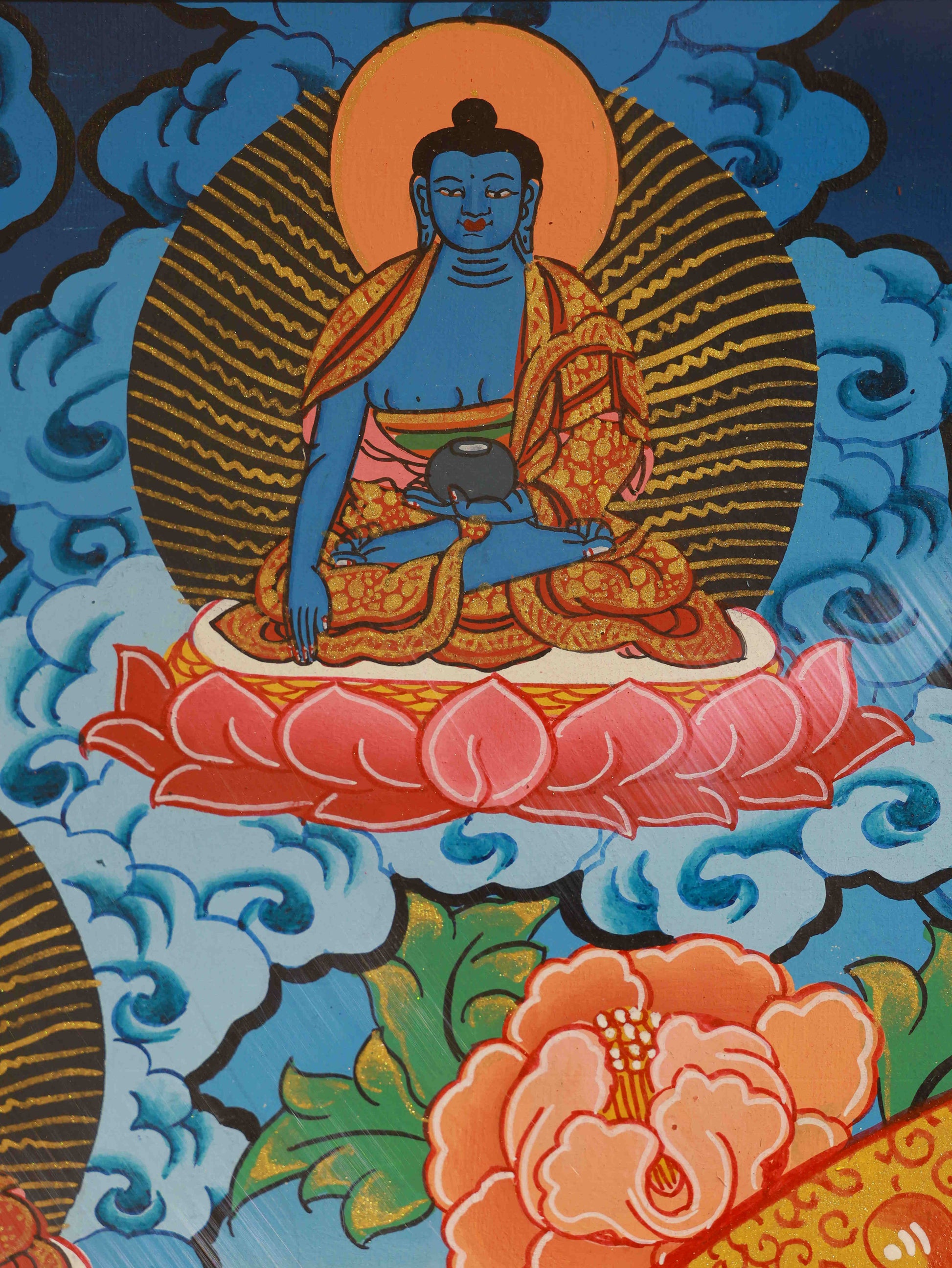 Tibetan Buddhist 4-Armed Avalokiteshvara Thangka, mineral pigment Tibetan Buddha art
