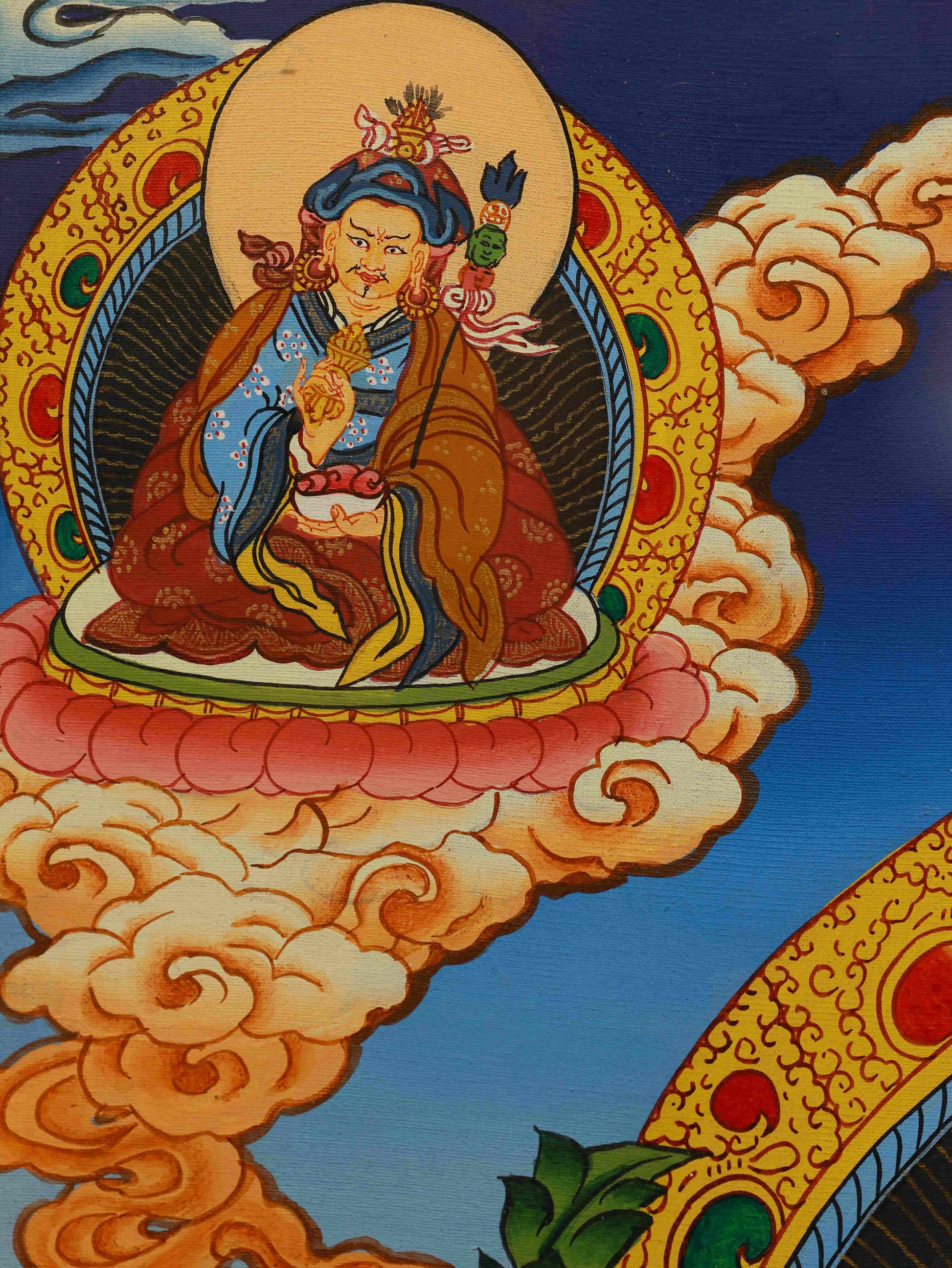 Handmade Four-Armed Avalokiteshvara Thangka with detailed Tibetan craftsmanship.