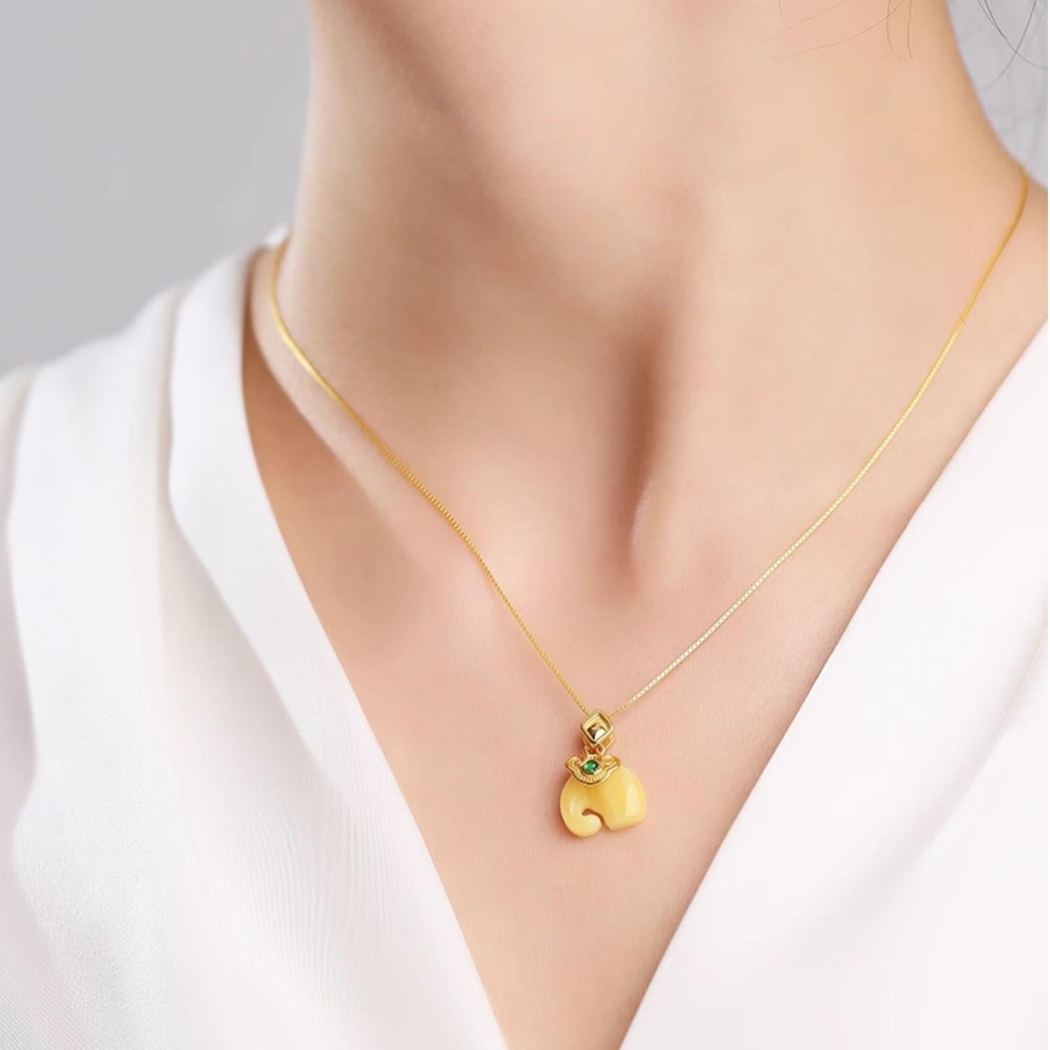 Elephant Blessing Choker Necklace with Amber and 925 Silver