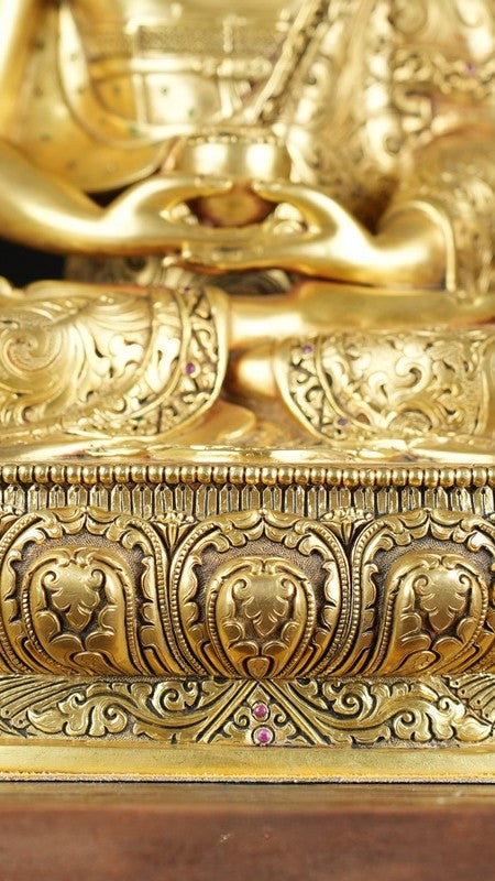  Handcrafted Tibetan Buddhist Amitabha Buddha statue in purple copper, adorned with detailed artwork and mineral pigments. A beautiful and meaningful spiritual addition to your home.