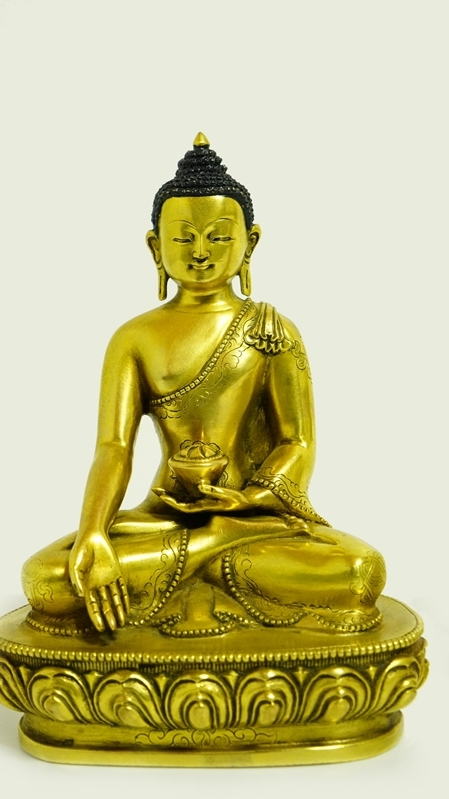 Five Buddha statues with pure handcrafted artistry, gilded with mineral paint, a perfect blend of Tibetan Buddhist aesthetics and craftsmanship.