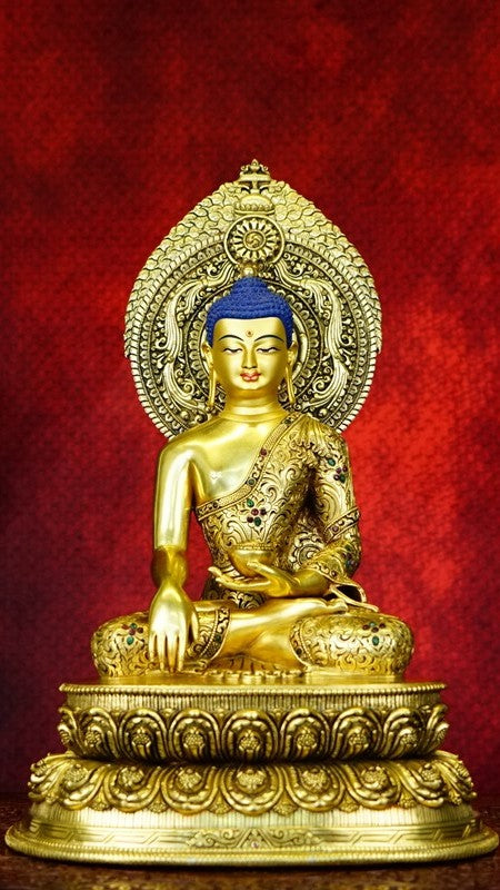 Gilded Shakyamuni Buddha statue, Tibetan Buddhist statues handmade with mineral pigments, sacred Buddha Statue-Art