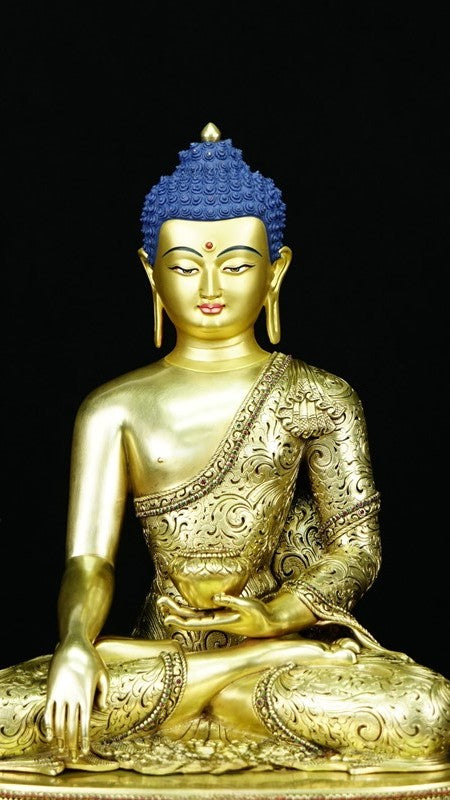 Hand-painted Shakyamuni Buddha statue in Tibetan Buddhist art, mineral pigment Buddha Statue-Art