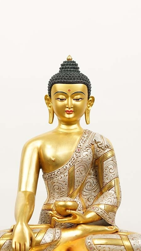 Handcrafted Tibetan Buddhist Shakyamuni Buddha statue with silver inlay, gilt finished purple copper, authentic Tibetan Buddhist statues and Buddha Statue-Art