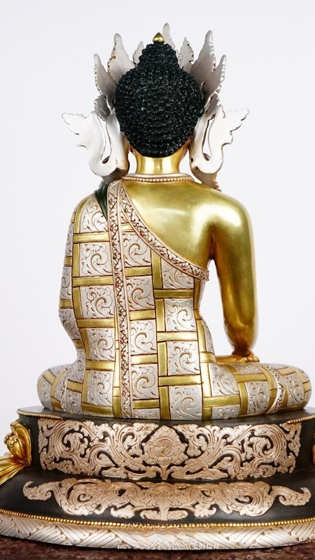 Handmade Tibetan Buddhist Shakyamuni Buddha statue, silver inlay Buddha Statue-Art in purple copper, ideal for spiritual practice and shrine use