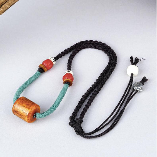 Handmade Tibetan Buddhist Glass Bone Barrel Bead Necklace with Silver