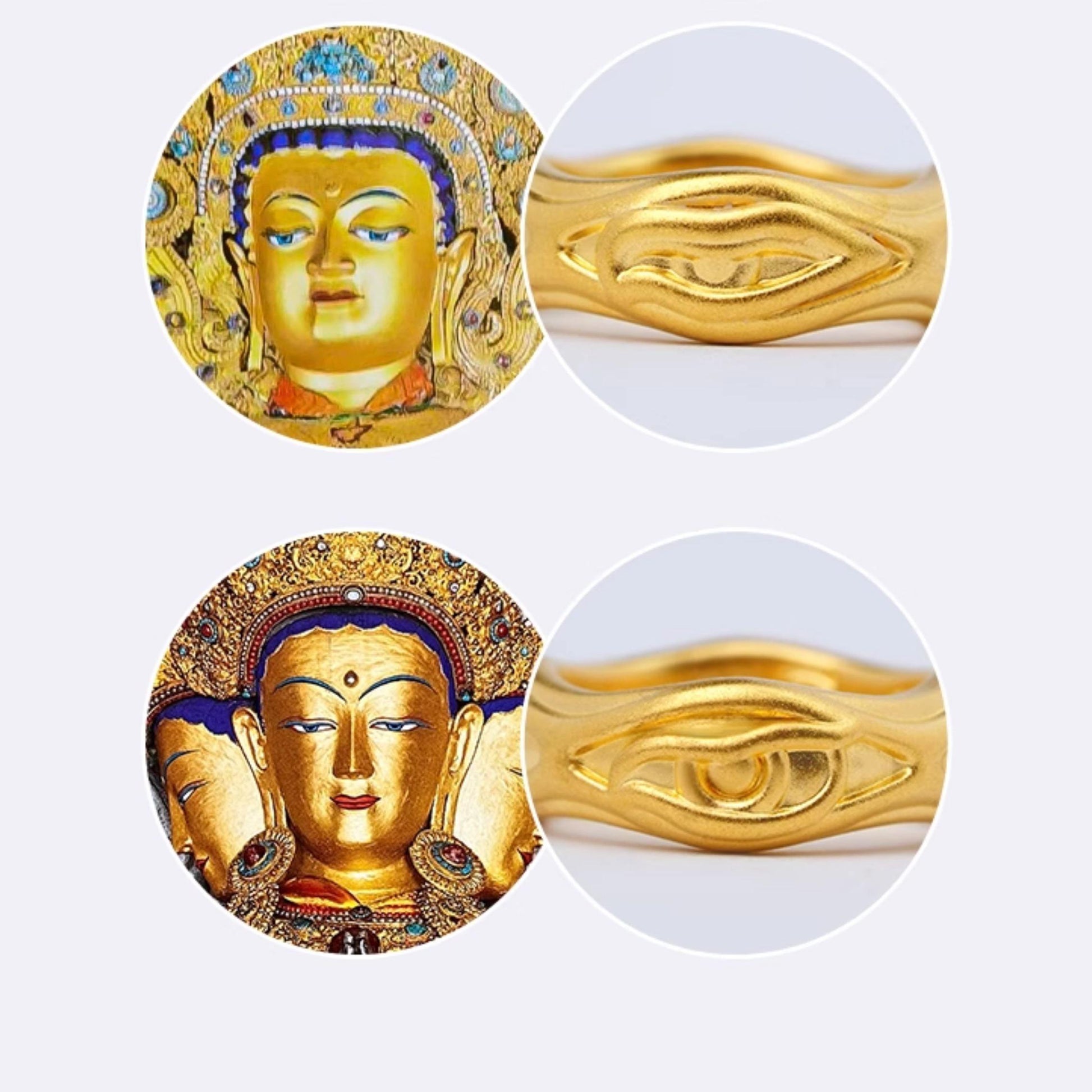 24K gold all-seeing eye necklace crafted in Tibetan style, representing awareness and peace.