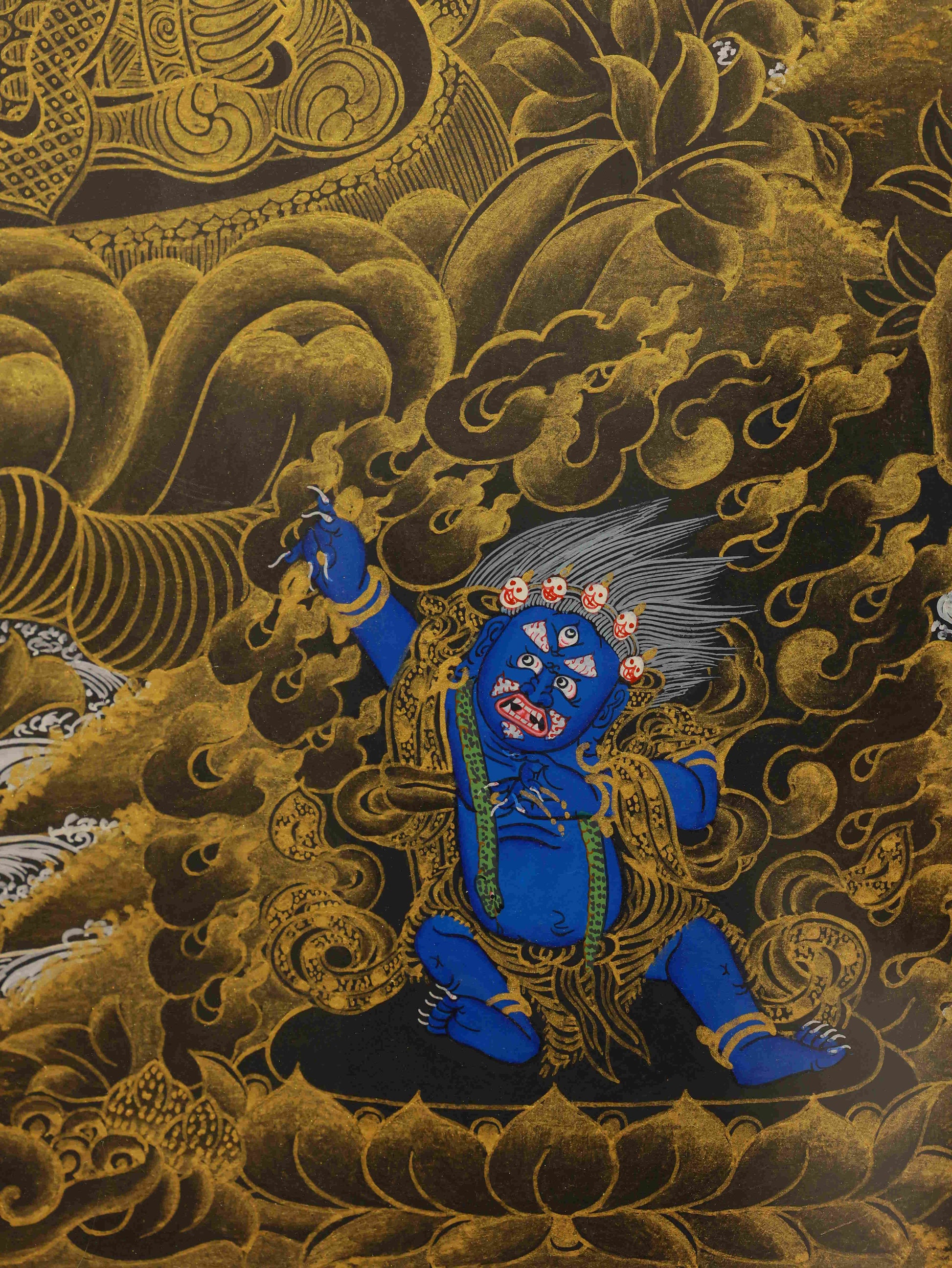 Black Gold Vajrasattva Thangka painting for meditation, protection, and spiritual awakening.